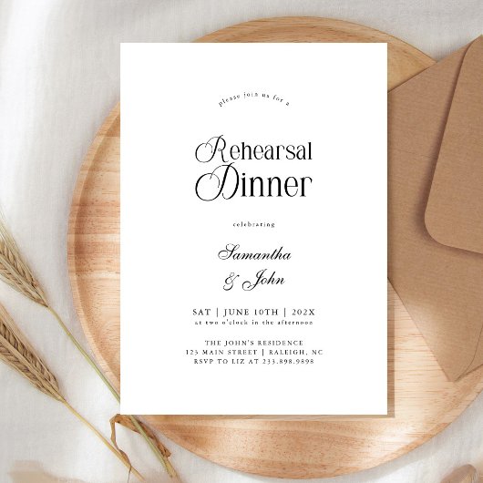 Modern Chic Script Wedding Rehearsal Dinner Kaart