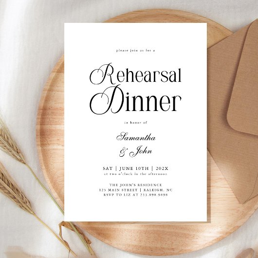 Modern Chic Script Wedding Rehearsal Dinner Kaart