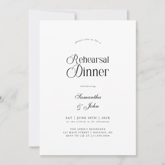 Modern Chic Script Wedding Rehearsal Dinner Kaart (Voorkant)