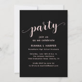 Modern Chic Script Zwart & Roze Graduation Party Kaart (Achterkant)