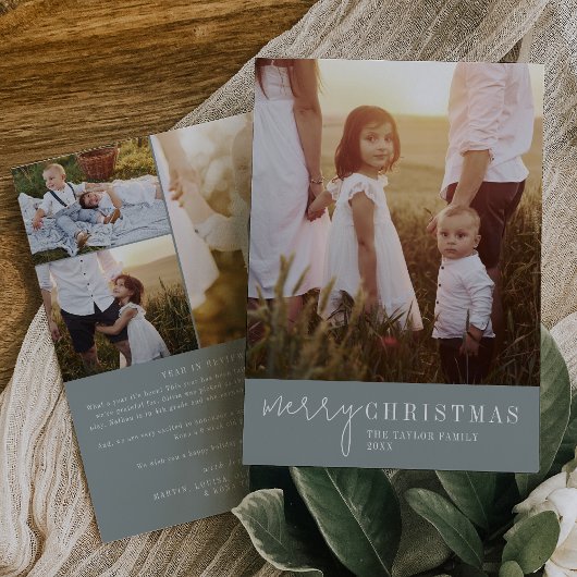 Modern Chic Seafoam Kerstmis Fotojaar in de Review Feestdagenkaart