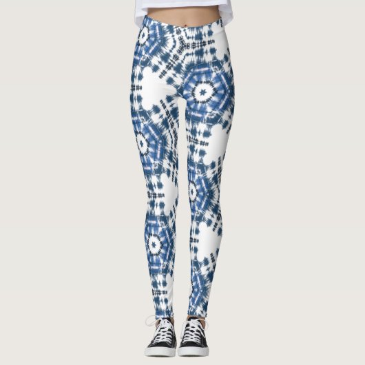 Modern Chic Shobori Blue Tie Dye Patroon Leggings (Voorkant)