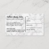 Modern Chic Silver Glitter Marmeren Cadeaubon Visitekaartje (Achterkant)