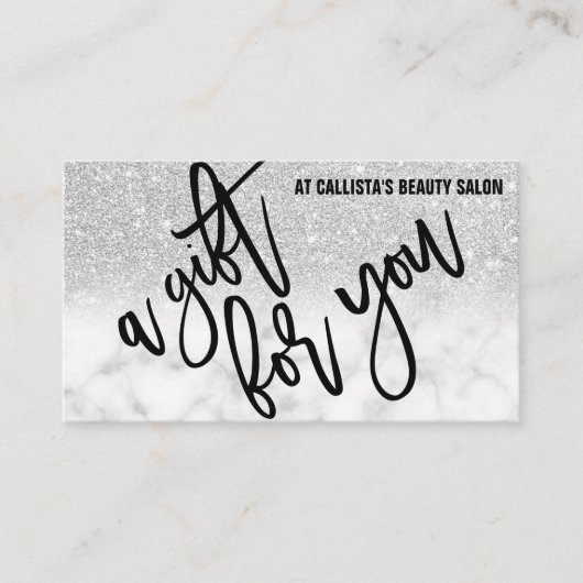 Modern Chic Silver Glitter Marmeren Cadeaubon Visitekaartje (Voorkant)