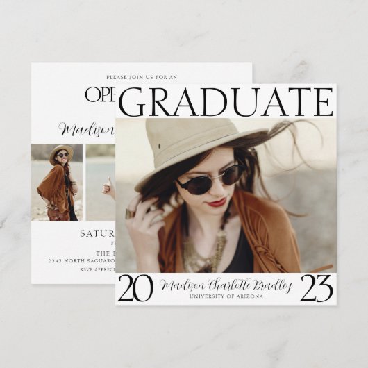 Modern Chic Square 4 Foto Afstuderen Aankondiging (Voorkant / Achterkant)