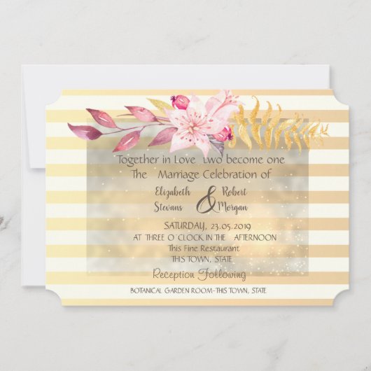 Modern Chic Striped Flowers Wedding Uitnodiging (Voorkant)