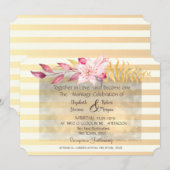 Modern Chic Striped Flowers Wedding Uitnodiging (Voorkant / Achterkant)