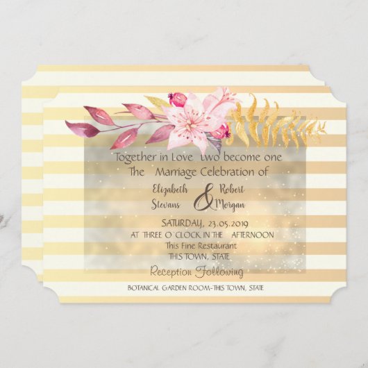 Modern Chic Striped Flowers Wedding Uitnodiging (Voorkant / Achterkant)