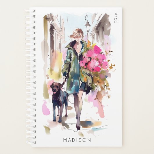 Modern Chic Stylish Woman Floral Hondenliefhebber Planner (Voorkant)