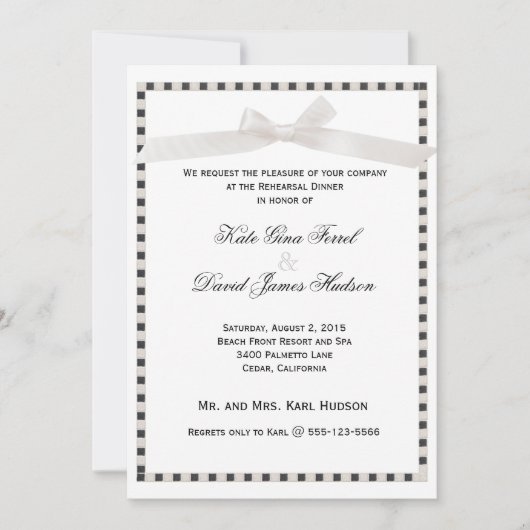 Modern Chic Taupe Satin Ribbon Rehearsal Dinner Kaart (Voorkant)