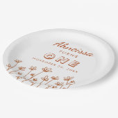 Modern Chic Terracotta Flowers First Birthday Papieren Bordje (Gekanteld)