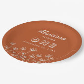 Modern Chic Terracotta Flowers First Birthday Papieren Bordje (Gekanteld)