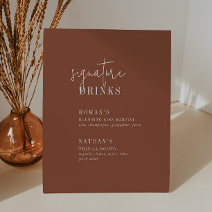 Modern Chic Terracotta Rust Signature Drinken Sign Reclamebord Met Voetstuk