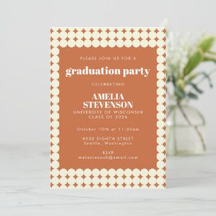 Modern Chic Terracotta Stip Graduation Party Kaart