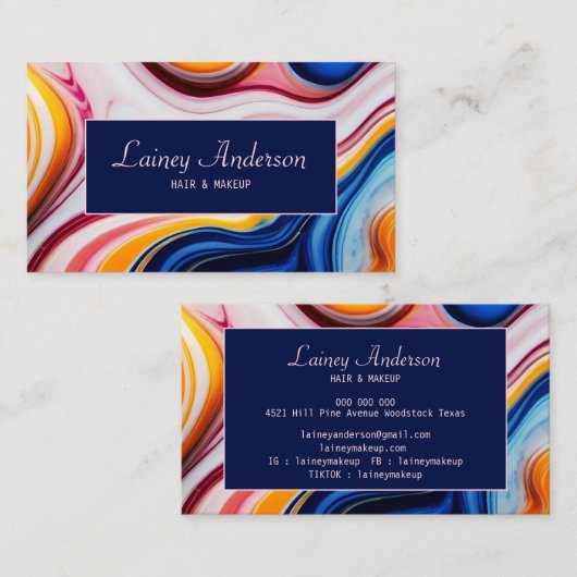 Modern chic Trendy yellow pink blue faux marble Visitekaartje (Voorkant / Achterkant)