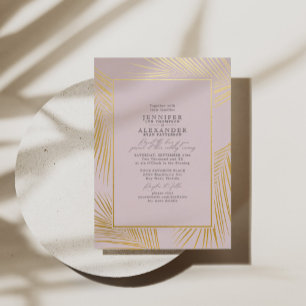 Modern Chic Tropical Beach Palm Wedding Blush Gold Folie Uitnodiging