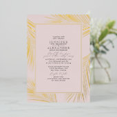 Modern Chic Tropical Beach Palm Wedding Blush Gold Folie Uitnodiging (Staand Voorkant)