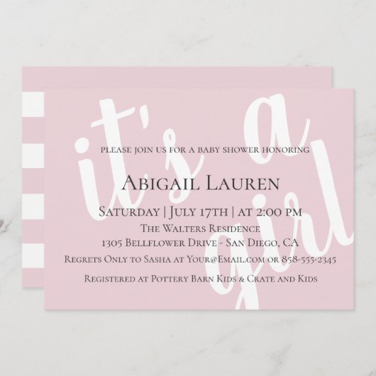 Modern Chic Typography Baby shower Invitation Kaart (Voorkant / Achterkant)