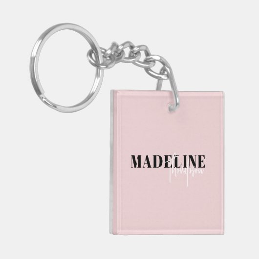 Modern Chic Typography Script Licht Roze Vrouwelij Sleutelhanger (Voorkant Links)