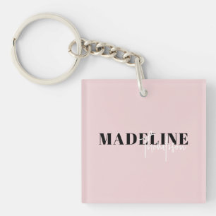Modern Chic Typography Script Licht Roze Vrouwelij Sleutelhanger