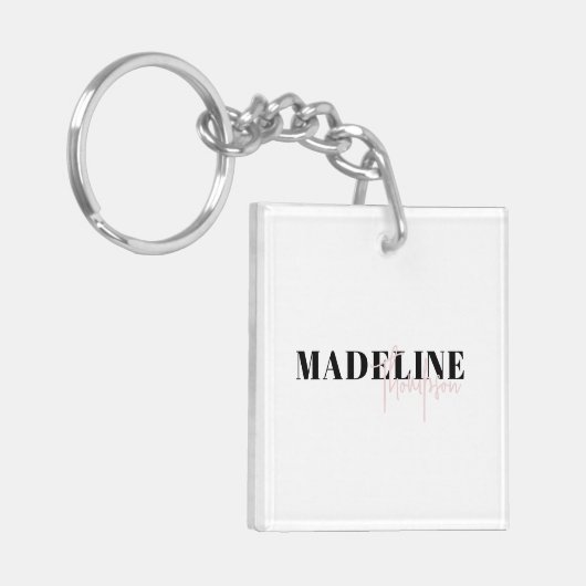 Modern Chic Typography Script Licht Roze Vrouwelij Sleutelhanger (Voorkant Links)