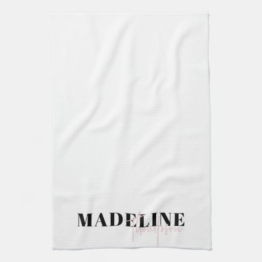 Modern Chic Typography Script Licht Roze Vrouwelij Theedoek (Verticaal)