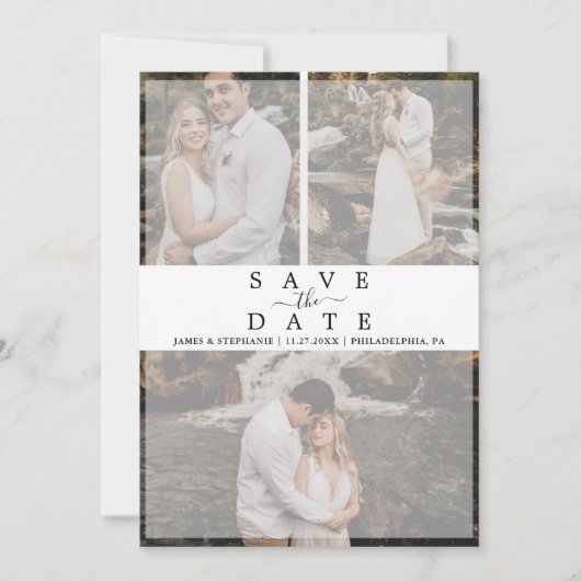 Modern Chic Vellum Effect Photo Collage Wedding Save The Date (Voorkant)