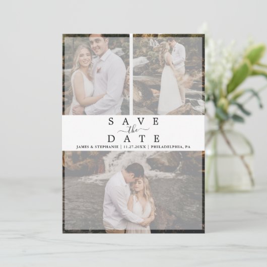 Modern Chic Vellum Effect Photo Collage Wedding Save The Date (Staand voorkant)