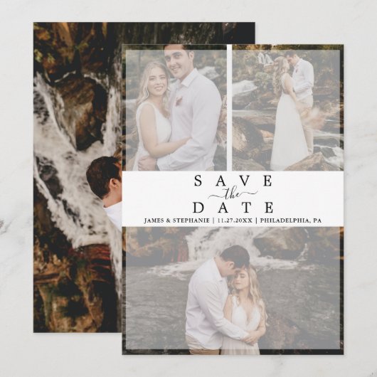Modern Chic Vellum Effect Photo Collage Wedding Save The Date (Voorkant / Achterkant)