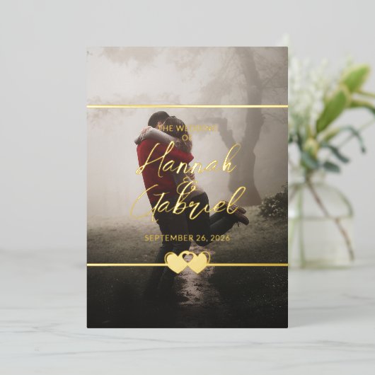 Modern Chic Voeg foto bruiloft uitnodiging (Staand Voorkant)