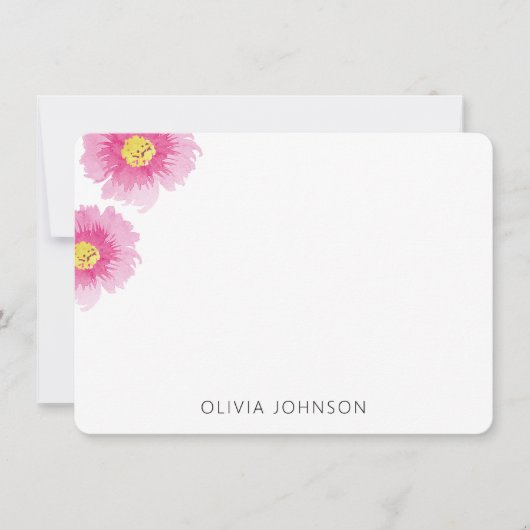 Modern Chic Watercolor Pink Floral Personalized Notitiekaartje (Voorkant)