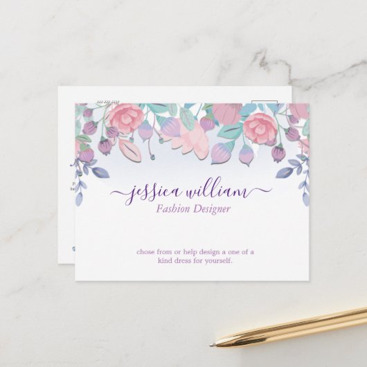 Modern Chic Waterverf Blue Hydrangeas Floral Briefkaart (Voorkant / Achterkant in situ)