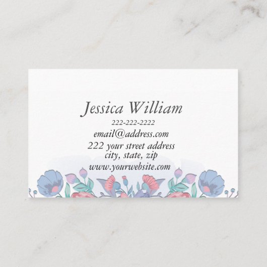 Modern Chic Waterverf Blue Hydrangeas Floral Bus Visitekaartje (Achterkant)