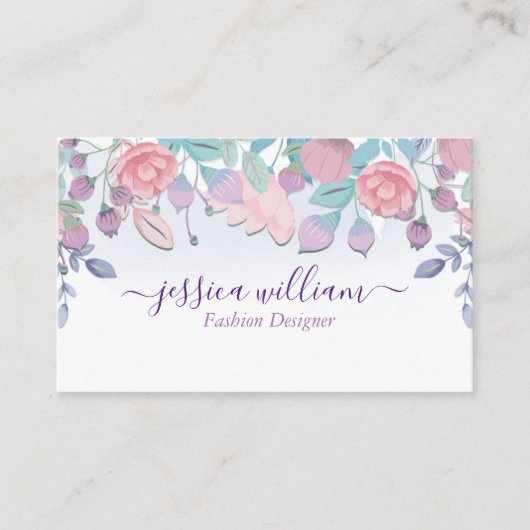 Modern Chic Waterverf Blue Hydrangeas Floral Bus Visitekaartje (Voorkant)