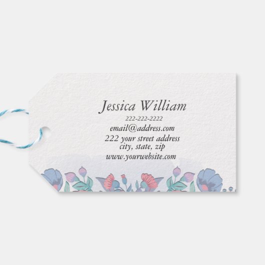 Modern Chic Waterverf Blue Hydrangeas Floral Cadeaulabel (Achterkant Horizontaal)