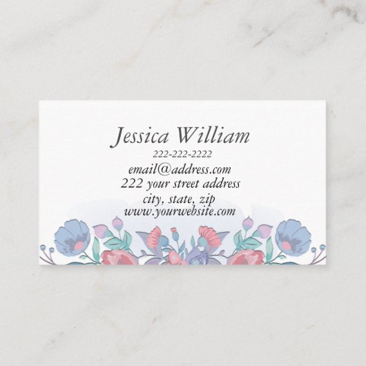 Modern Chic Waterverf Blue Hydrangeas Floral Contactkaartje (Achterkant)