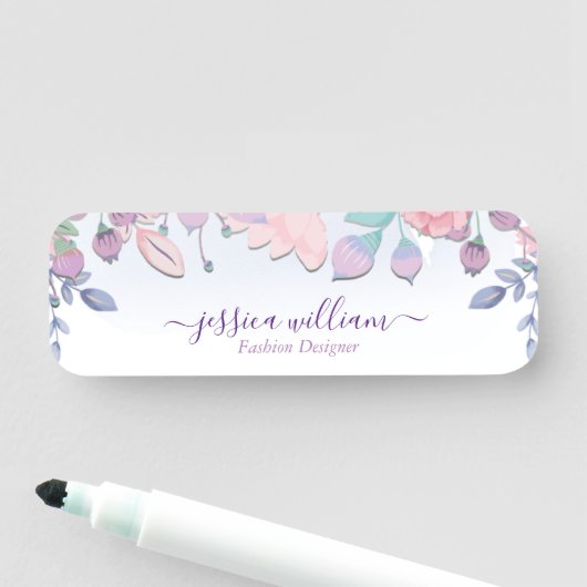 Modern Chic Waterverf Blue Hydrangeas Floral Naamplaatje (In situ)