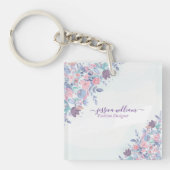Modern Chic Waterverf Blue Hydrangeas Floral Sleutelhanger (voorkant)