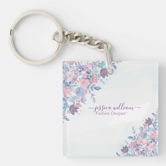 Modern Chic Waterverf Blue Hydrangeas Floral Sleutelhanger (voorkant)