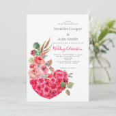Modern Chic Waterverf Roos Heart Floral Wedding Kaart (Staand voorkant)