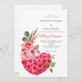 Modern Chic Waterverf Roos Heart Floral Wedding Kaart (Voorkant / Achterkant)