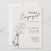 Modern Chic We zijn verloofd met zwarte champagne Kaart (Voorkant)