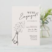 Modern Chic We zijn verloofd met zwarte champagne Kaart (Staand voorkant)