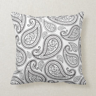 Modern Chic White en Black Paisley Kussen