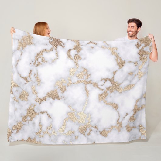 Modern Chic White Gold Foil marble Pattern Fleece Deken (In situ)