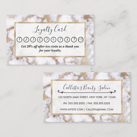 Modern Chic White Gold Foil marble Pattern Klantenkaartje (Voorkant / Achterkant)