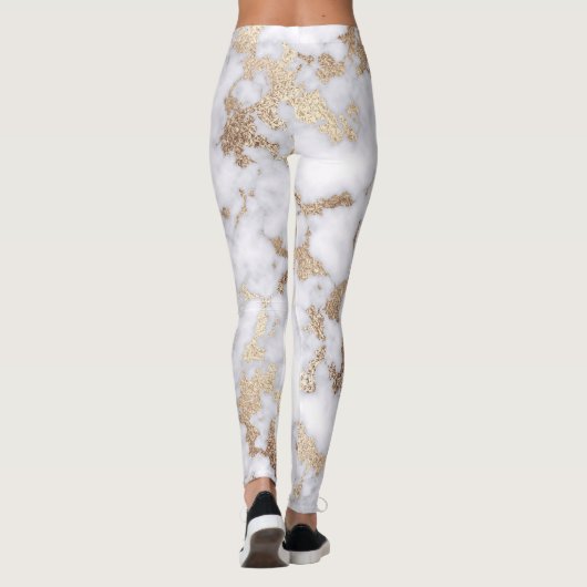 Modern Chic White Gold Foil marble Pattern Leggings (Achterkant)