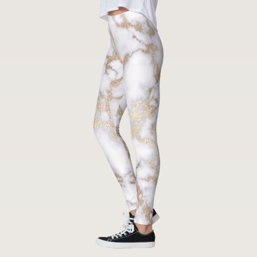 Modern Chic White Gold Foil marble Pattern Leggings (Links)