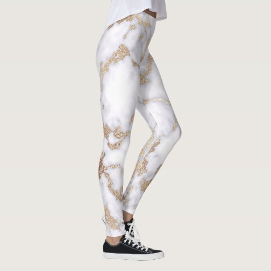 Modern Chic White Gold Foil marble Pattern Leggings (Rechts)