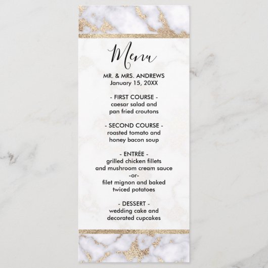 Modern Chic White Gold Foil marble Pattern Menu (Voorkant)